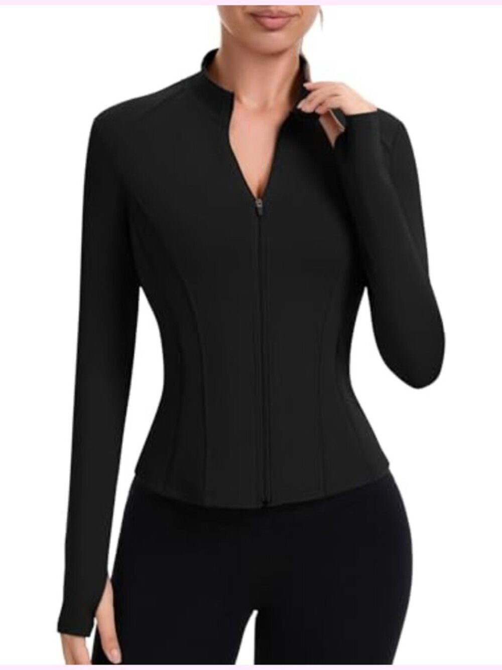 Women's Full Zip Cropped Athletic Jacket Long Sleeve with Thumb Holes Pockets